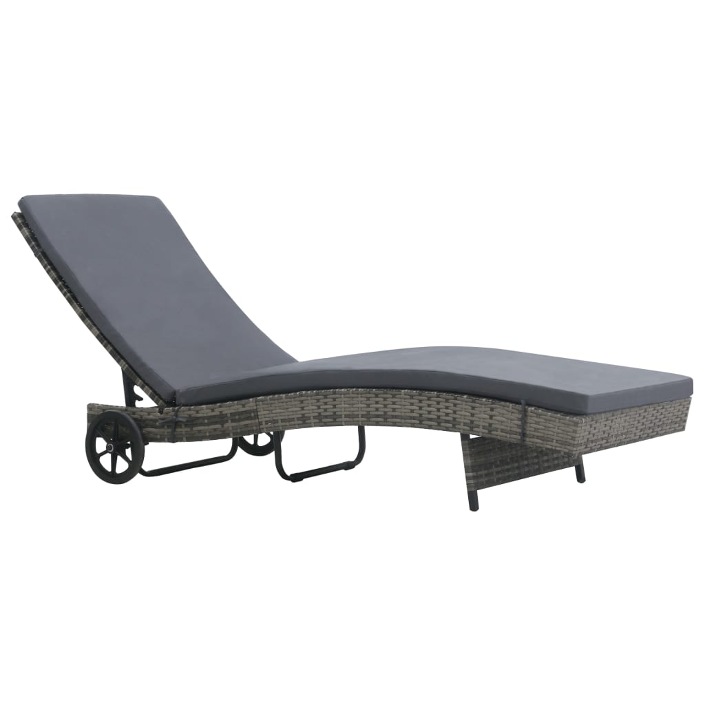 vidaXL Sun Loungers 2 pcs with Wheels and Cushions Poly Rattan Black