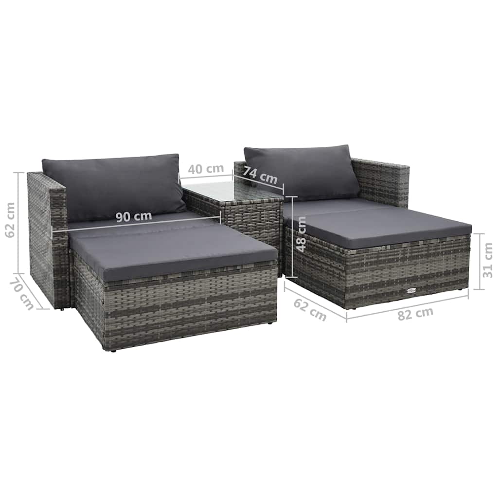 vidaXL 5-delige Loungeset met kussens poly rattan bruin