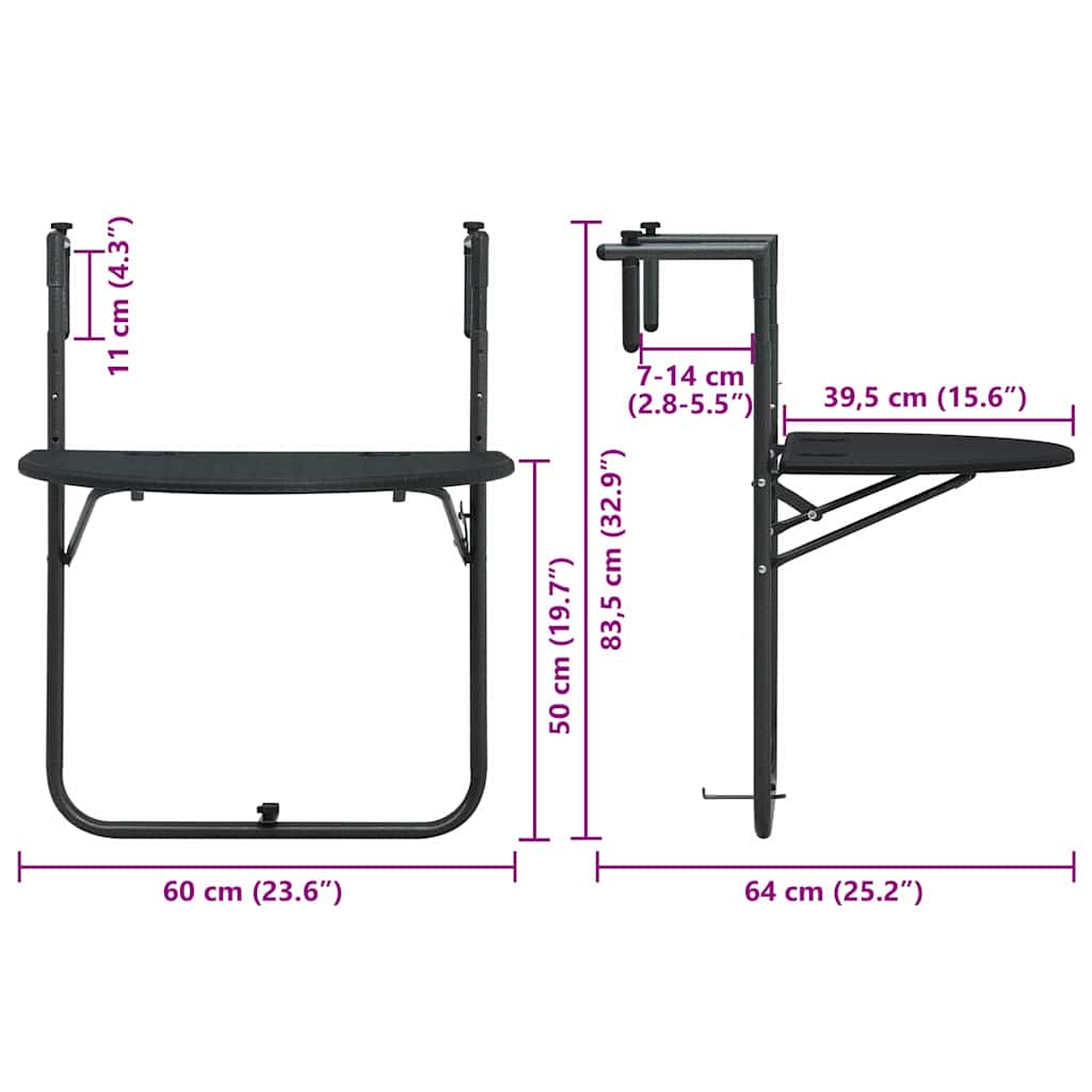vidaXL Balkontafel hangend 60x64x83,5 cm rattan-look kunststof wit