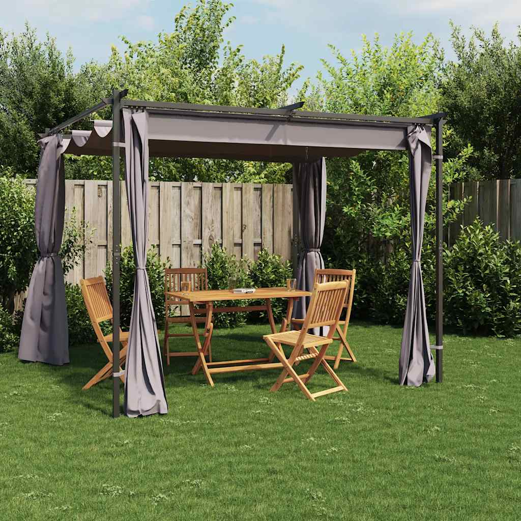 vidaXL Prieel met gordijnen 3x3 m staal taupe