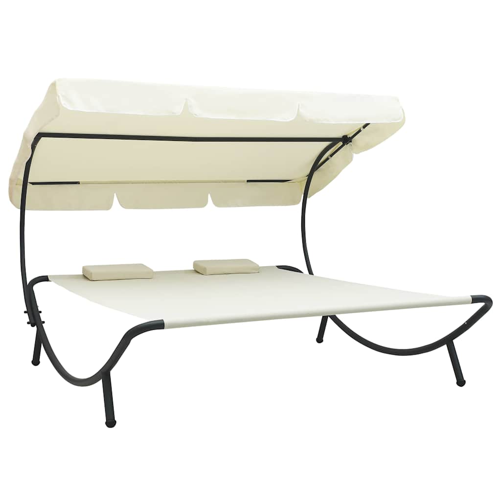 vidaXL Loungebed met luifel en kussens zwart