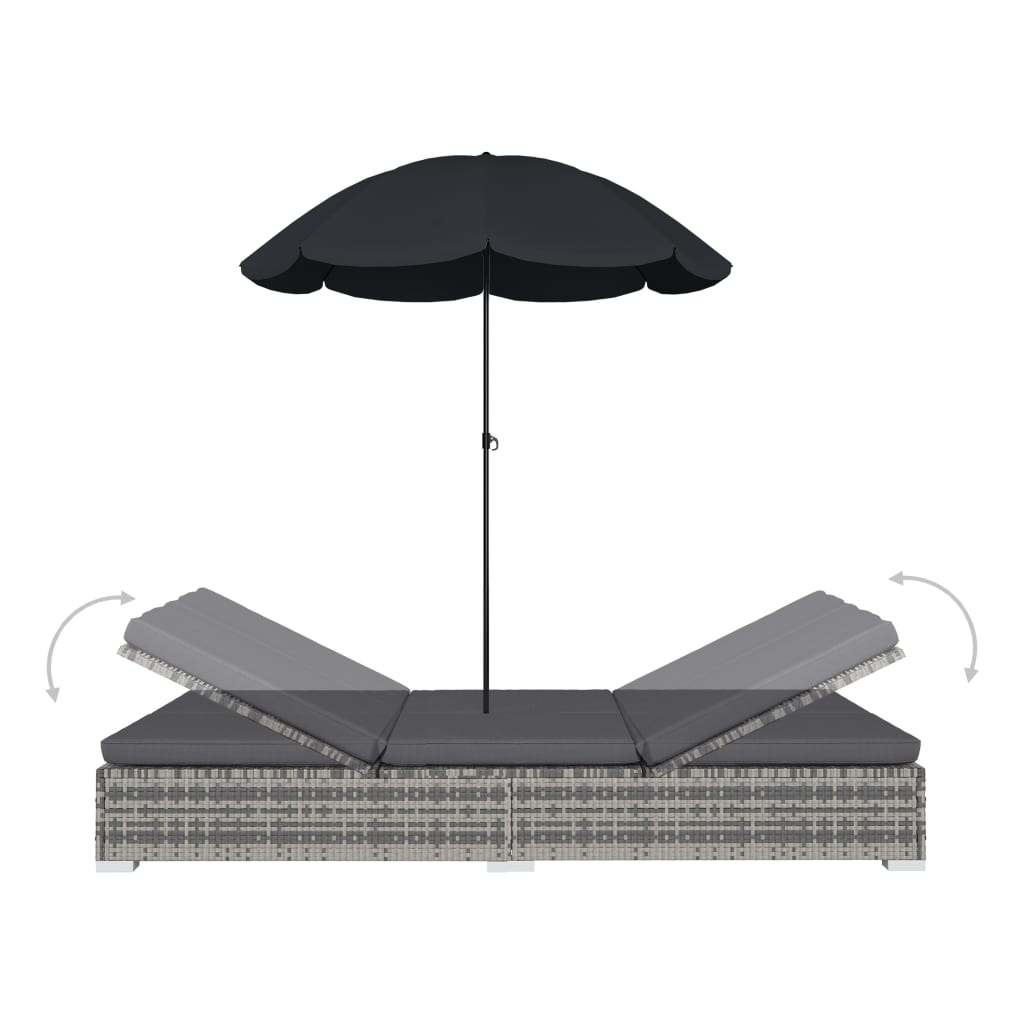 vidaXL Loungebed met parasol poly rattan bruin
