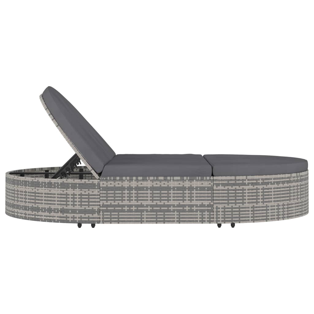 vidaXL Lounge Bed with Cushion Poly Rattan Brown