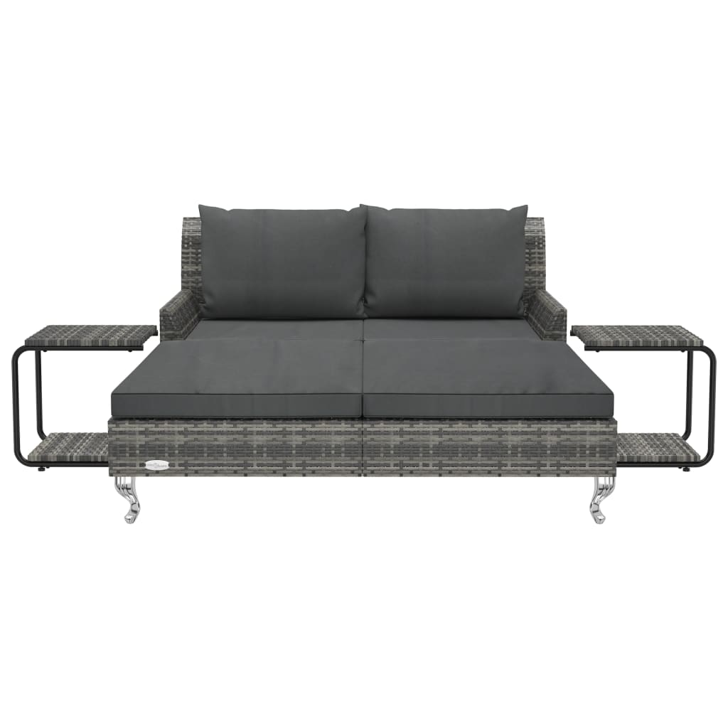 vidaXL Sun Lounger with Cushions 2-Person Poly Rattan Black