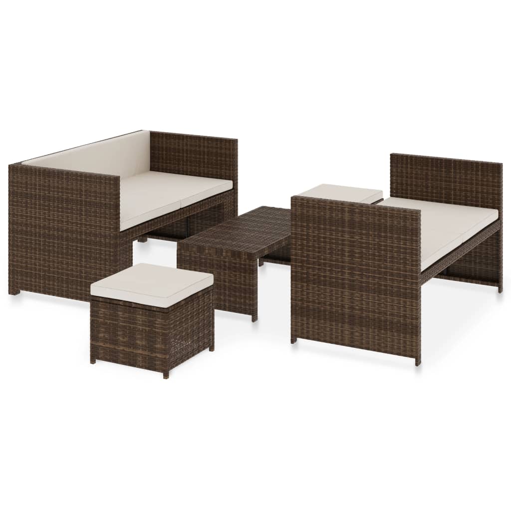 vidaXL 5-delige Loungeset met kussens poly rattan zwart