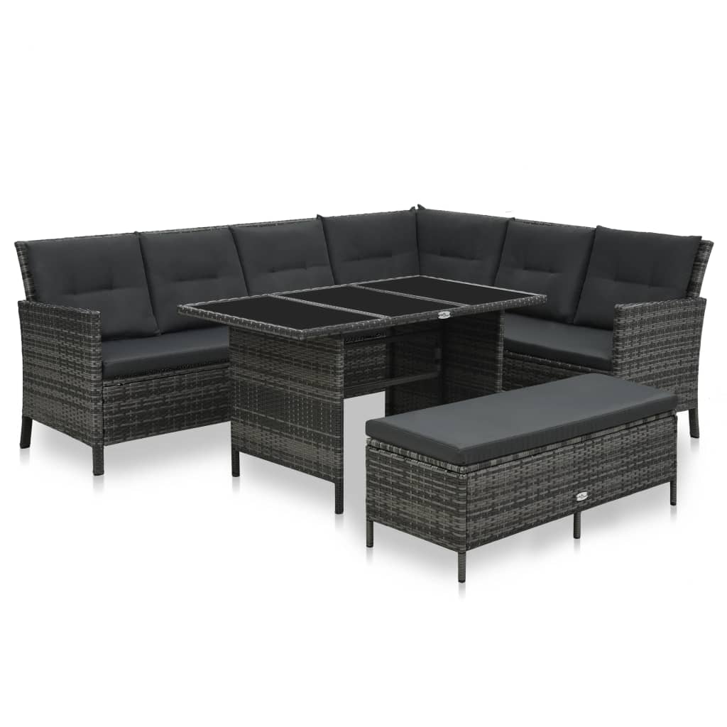 vidaXL 3-delige Loungeset met kussens poly rattan bruin