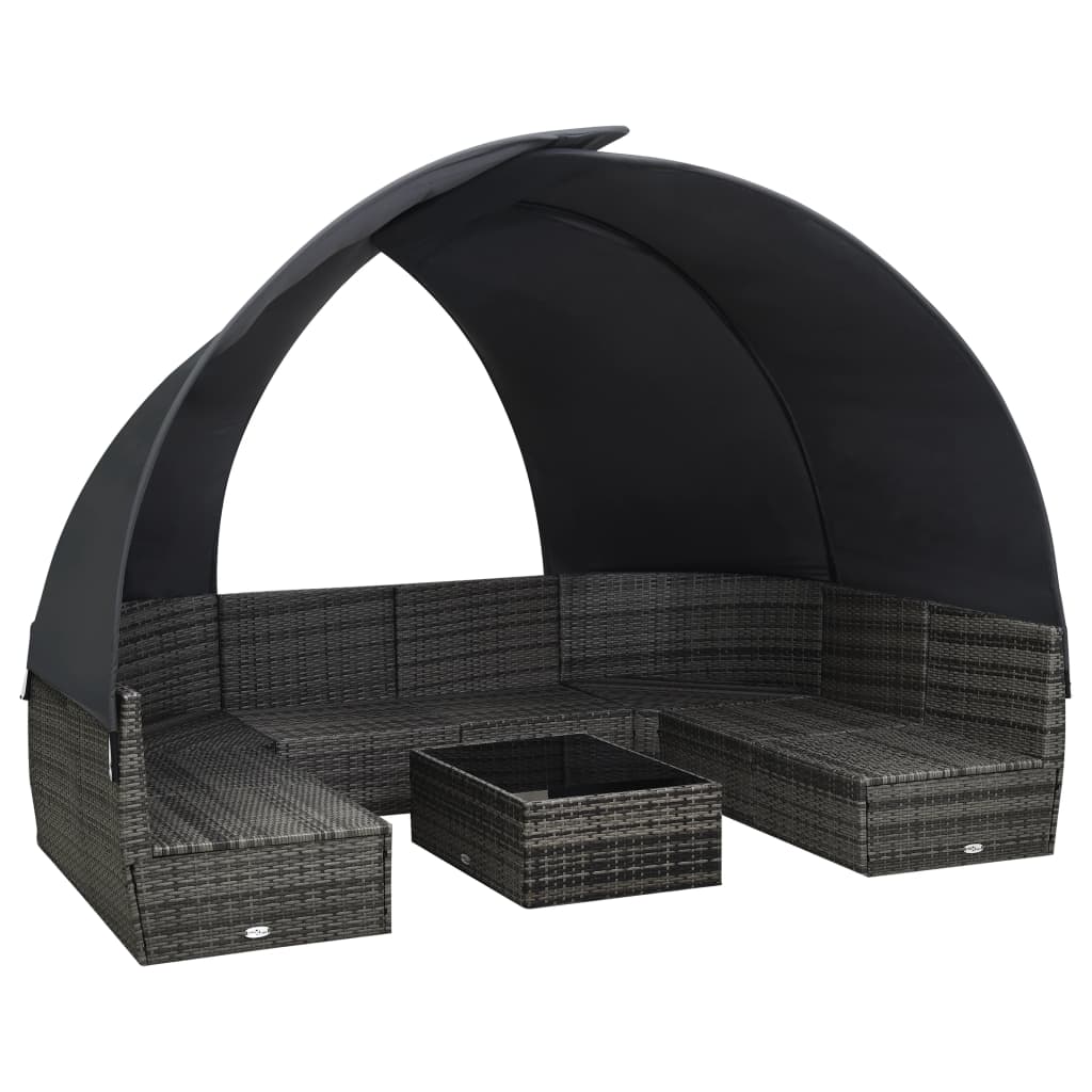 vidaXL 9-delige Loungeset met luifels poly rattan bruin
