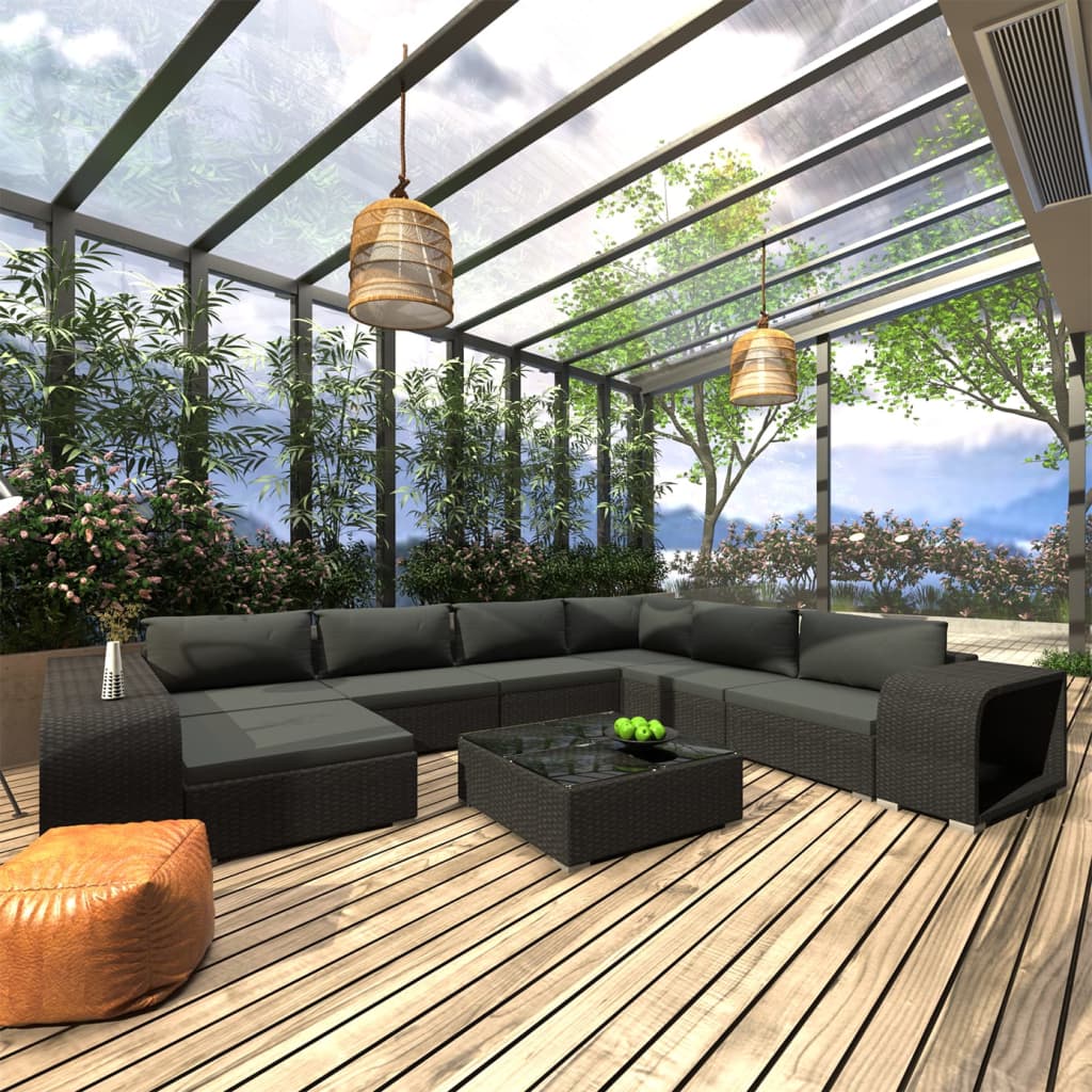 vidaXL 10-delige Loungeset met kussens poly rattan bruin