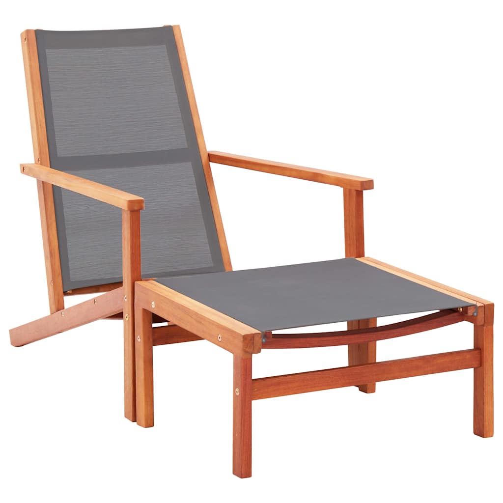 vidaXL Loungestoel massief eucalyptushout en textileen grijs