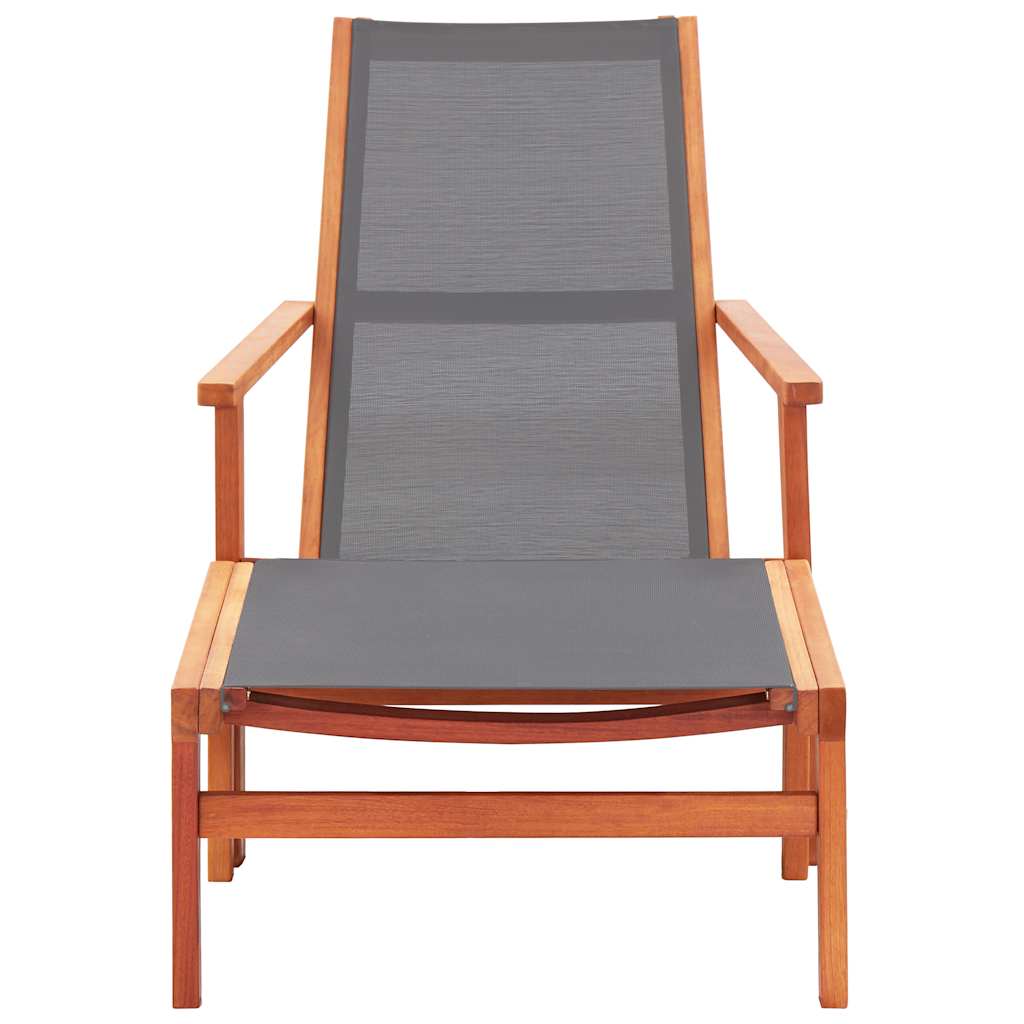 vidaXL Loungestoel massief eucalyptushout en textileen grijs
