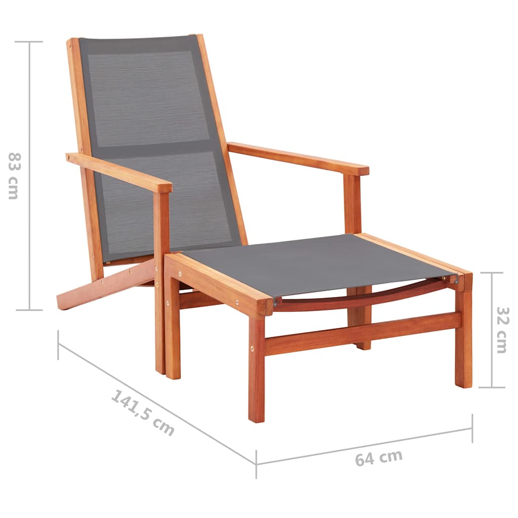 vidaXL Loungestoel massief eucalyptushout en textileen grijs