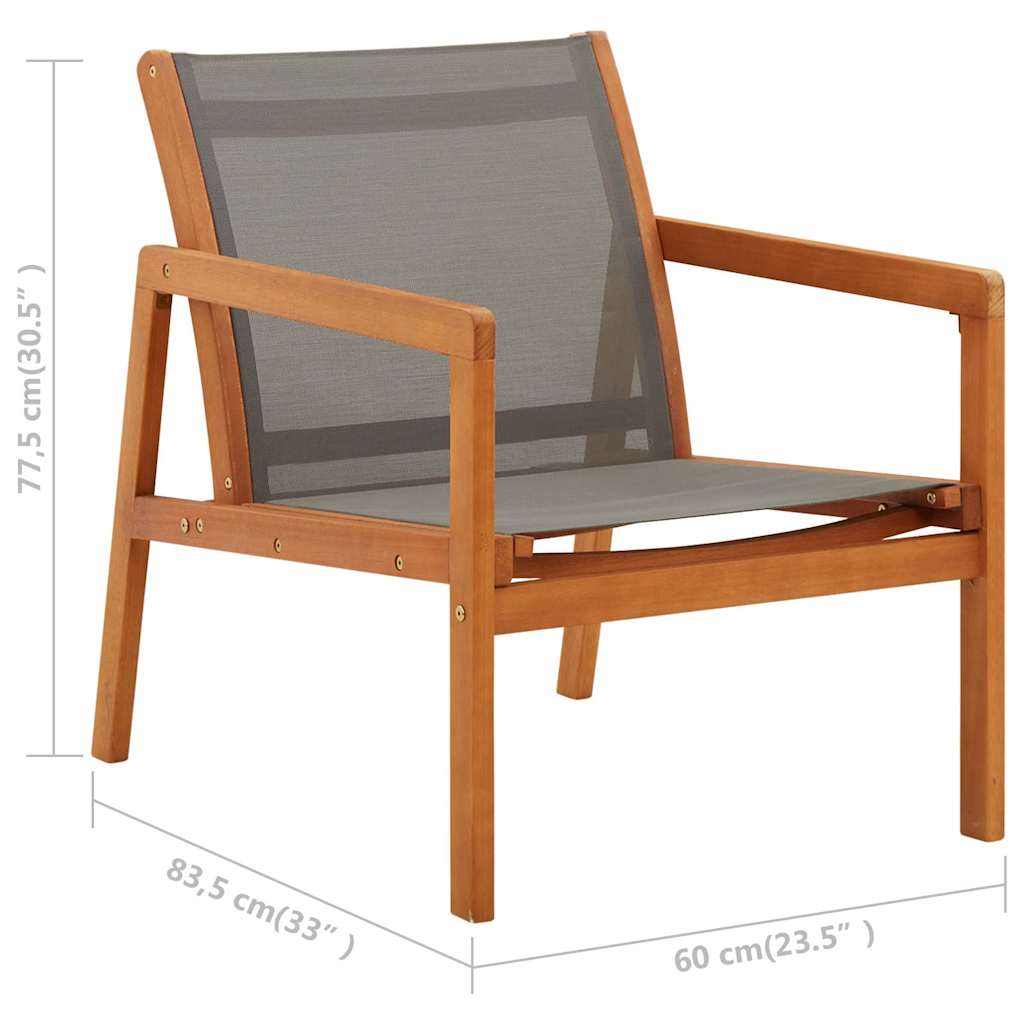 vidaXL Loungestoel massief eucalyptushout en textileen grijs