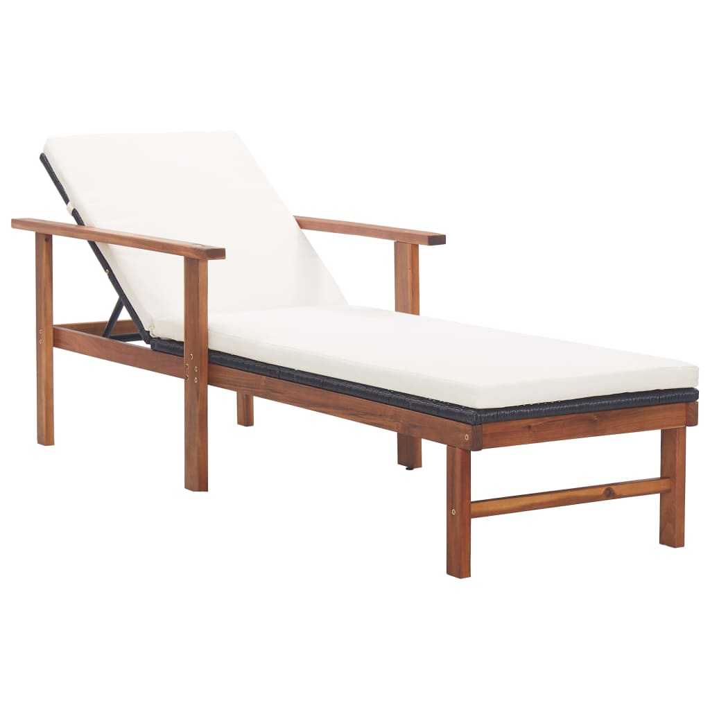 vidaXL Ligbed poly rattan en massief acaciahout grijs
