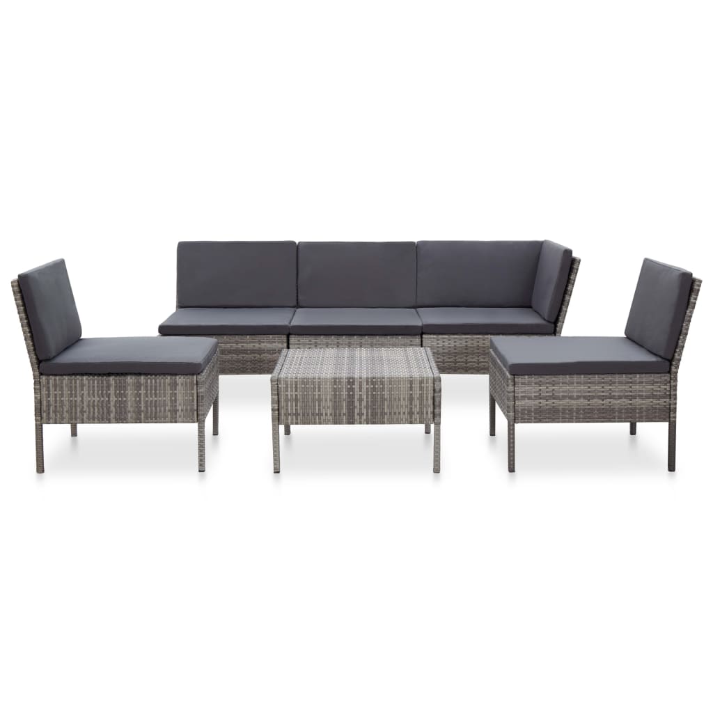vidaXL 6-delige Loungeset met kussens poly rattan bruin