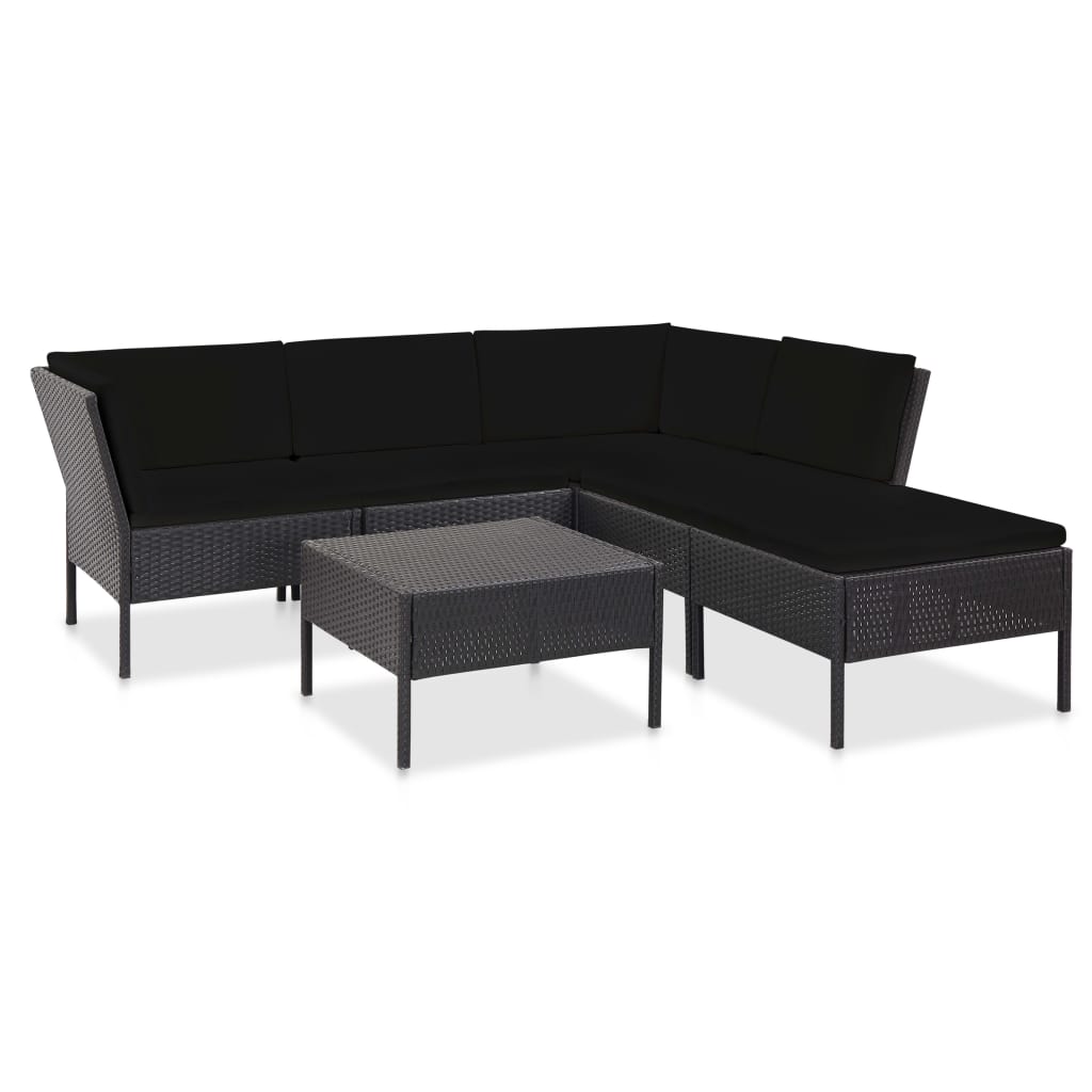 vidaXL 6-delige Loungeset met kussens poly rattan bruin