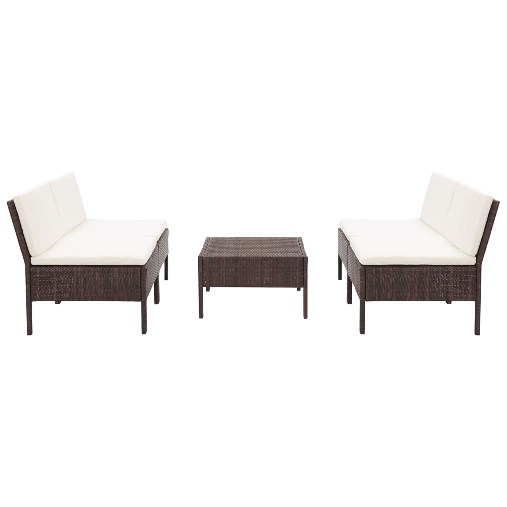 vidaXL 5-piece Lounge Set with Cushions Poly Rattan Brown