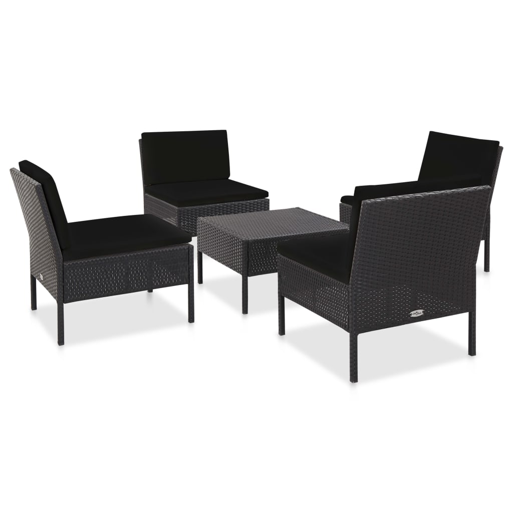 vidaXL 5-piece Lounge Set with Cushions Poly Rattan Brown