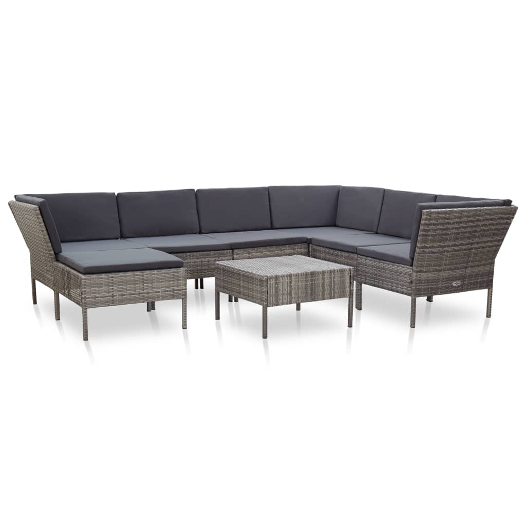 vidaXL 8-delige Loungeset met kussens poly rattan zwart