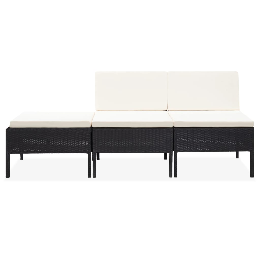vidaXL 3-delige Loungeset met kussens poly rattan bruin