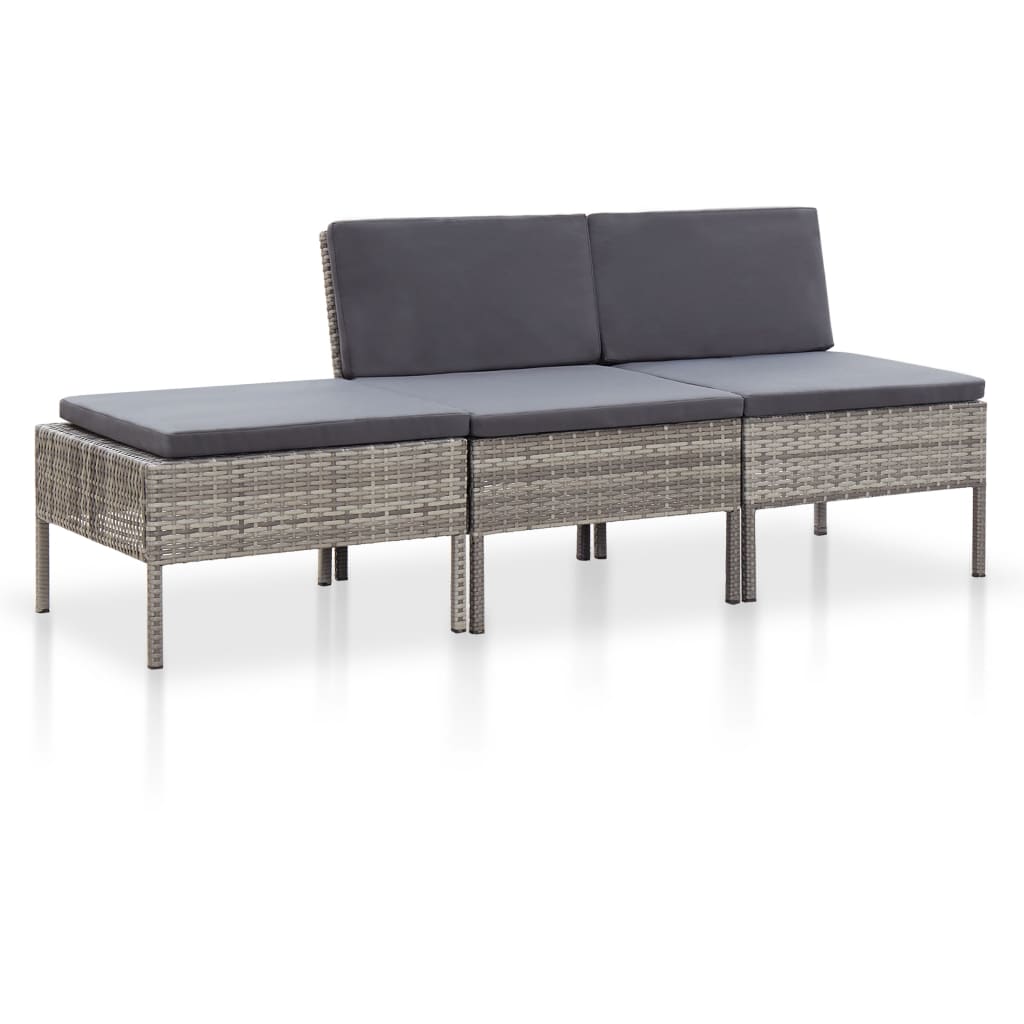 vidaXL 3-delige Loungeset met kussens poly rattan bruin