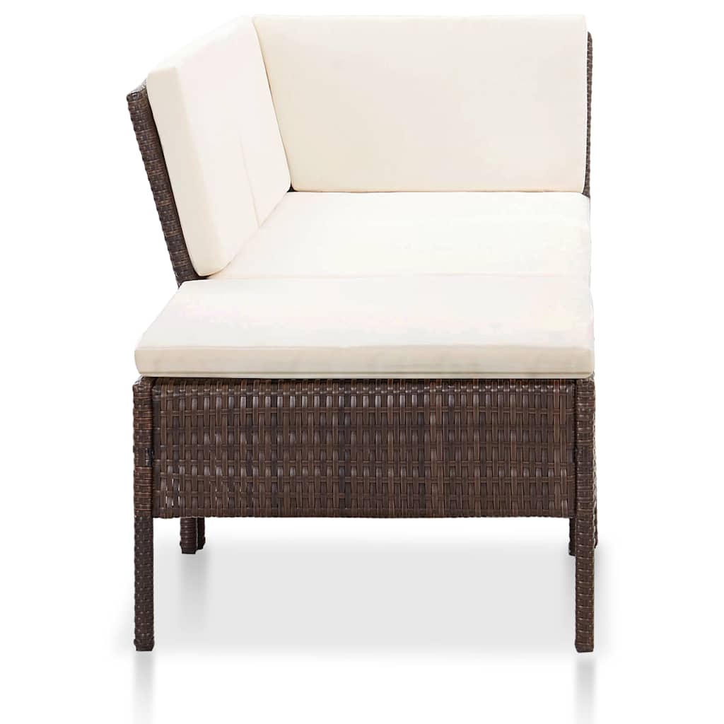 vidaXL 3-delige Loungeset met kussens poly rattan bruin
