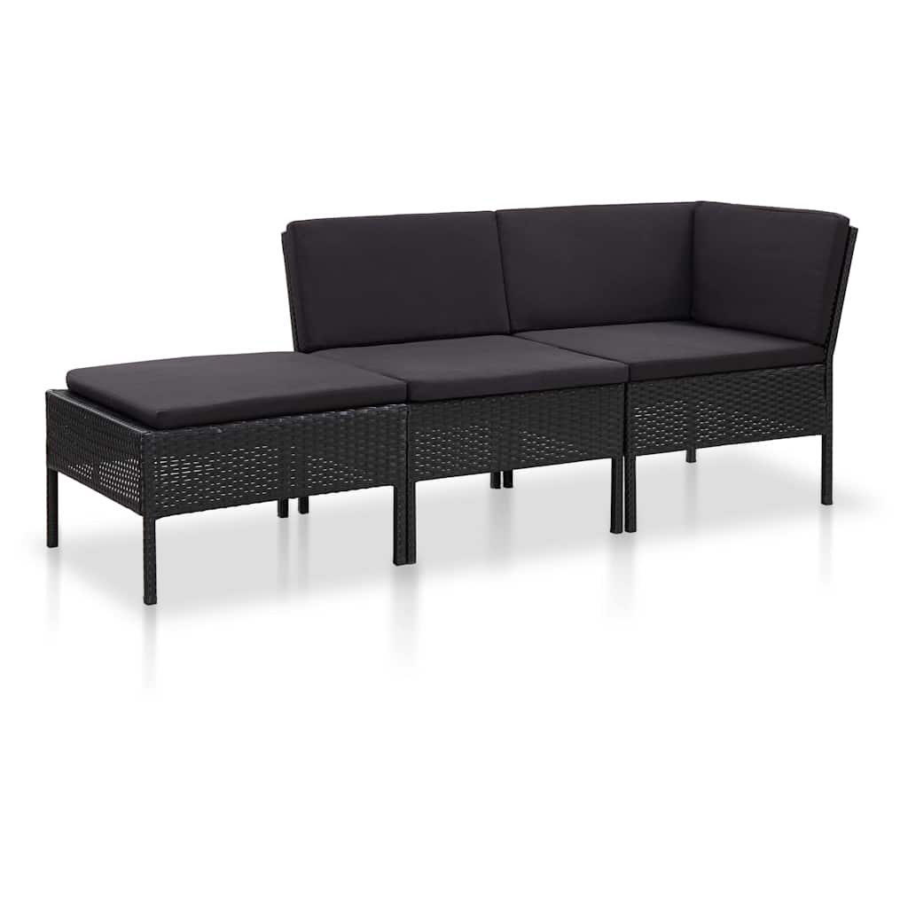 vidaXL 3-delige Loungeset met kussens poly rattan bruin