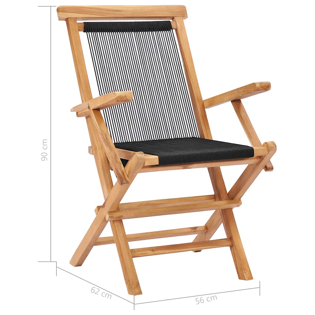 vidaXL Tuinstoelen inklapbaar 2 st massief teakhout en touw