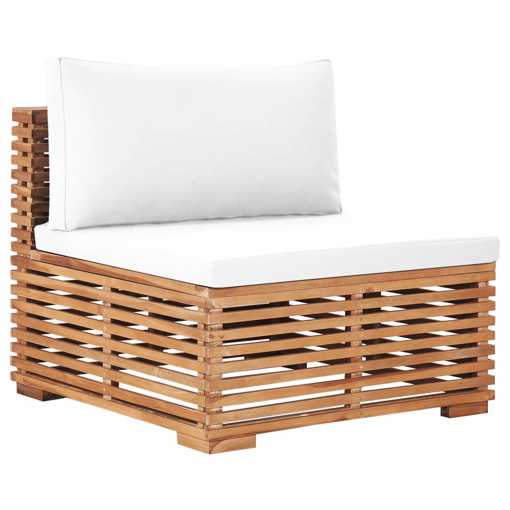 vidaXL Tuintafel en voetensteun met crèmekleurig kussen teakhout