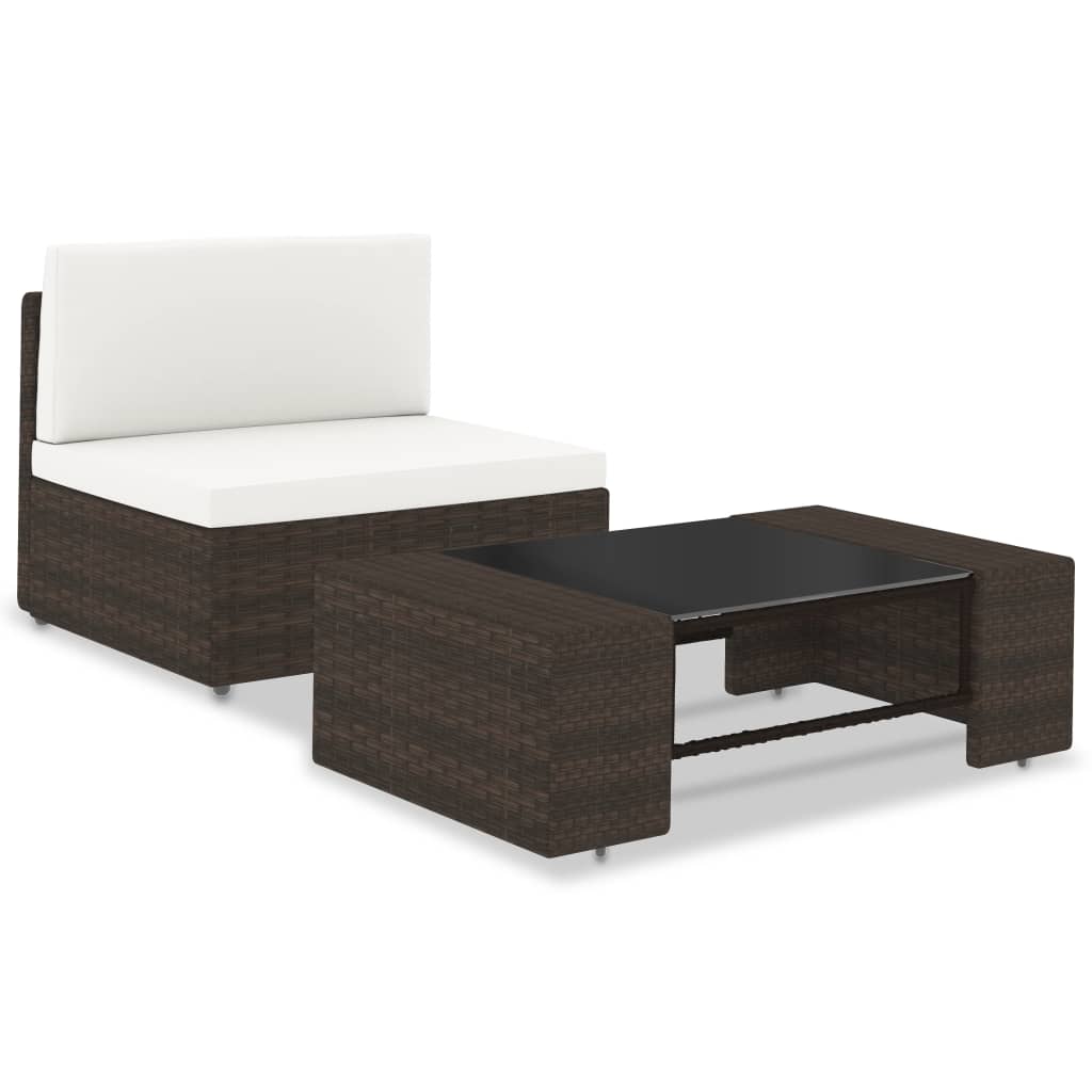 vidaXL Center Sofa Sectional Poly Rattan Black