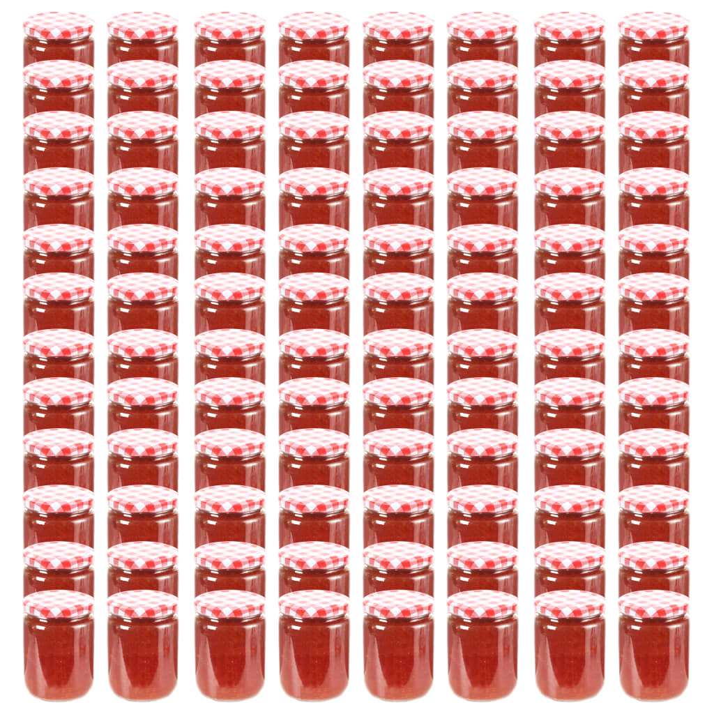 vidaXL Jampotten met wit met rode deksels 48 st 230 ml glas