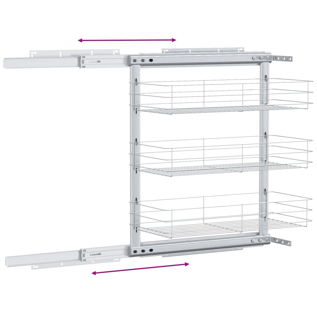 vidaXL Draadmand uittrekbaar 3-laags 47x15,5x55,5 cm zilverkleurig