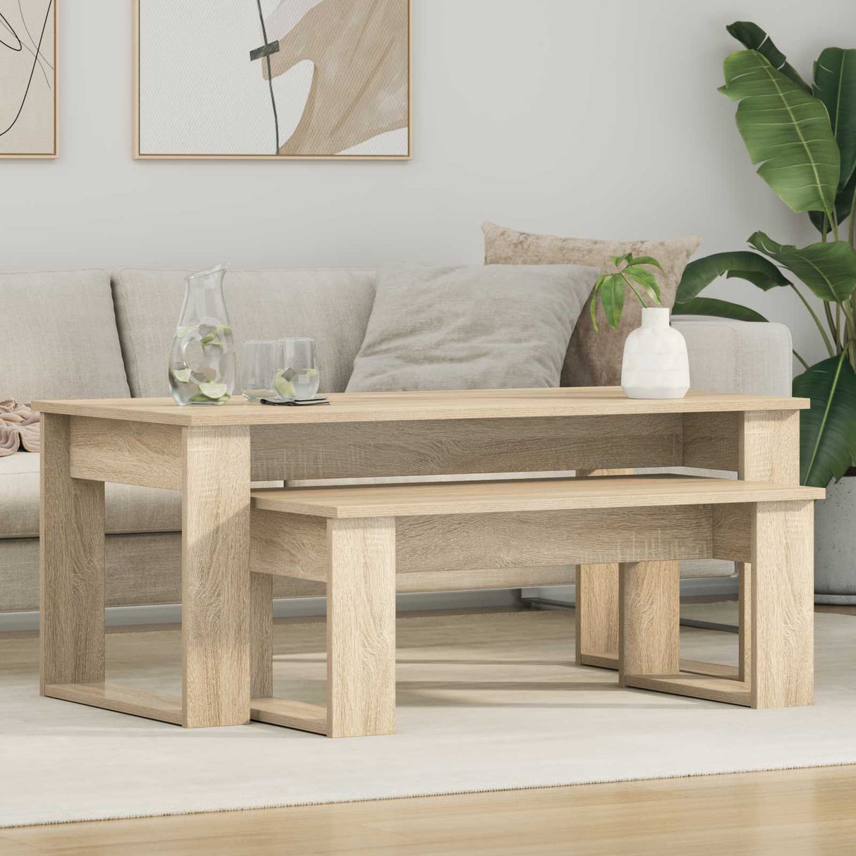 vidaXL Koffietafel Set 2 pcs Wit Bewerkt hout
