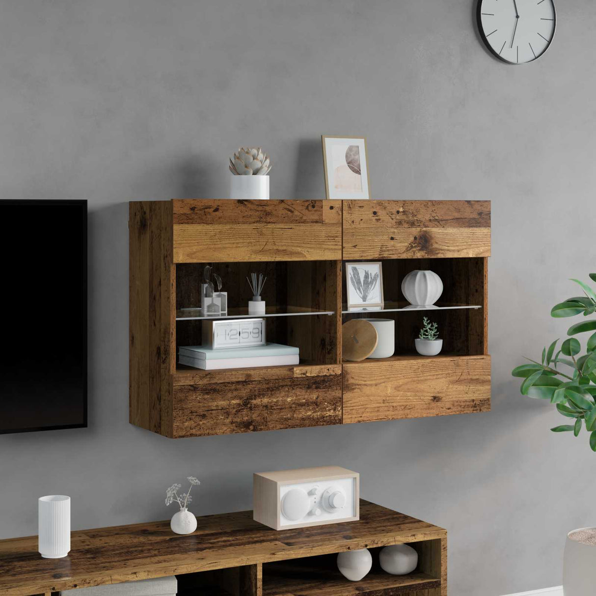 vidaXL TV Wandkast Oud Hout 98,5 x 30 x 60,5 cm Bewerkt hout