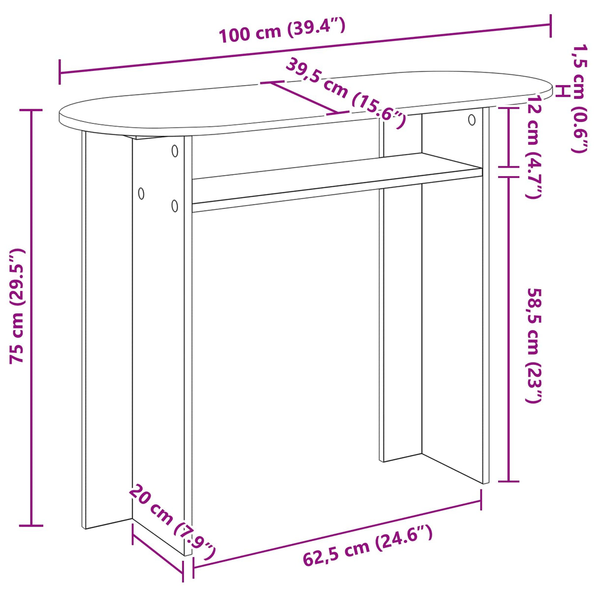 vidaXL Wandtafel met opslag Wit 100 x 39,5 x 75 cm Bewerkt hout