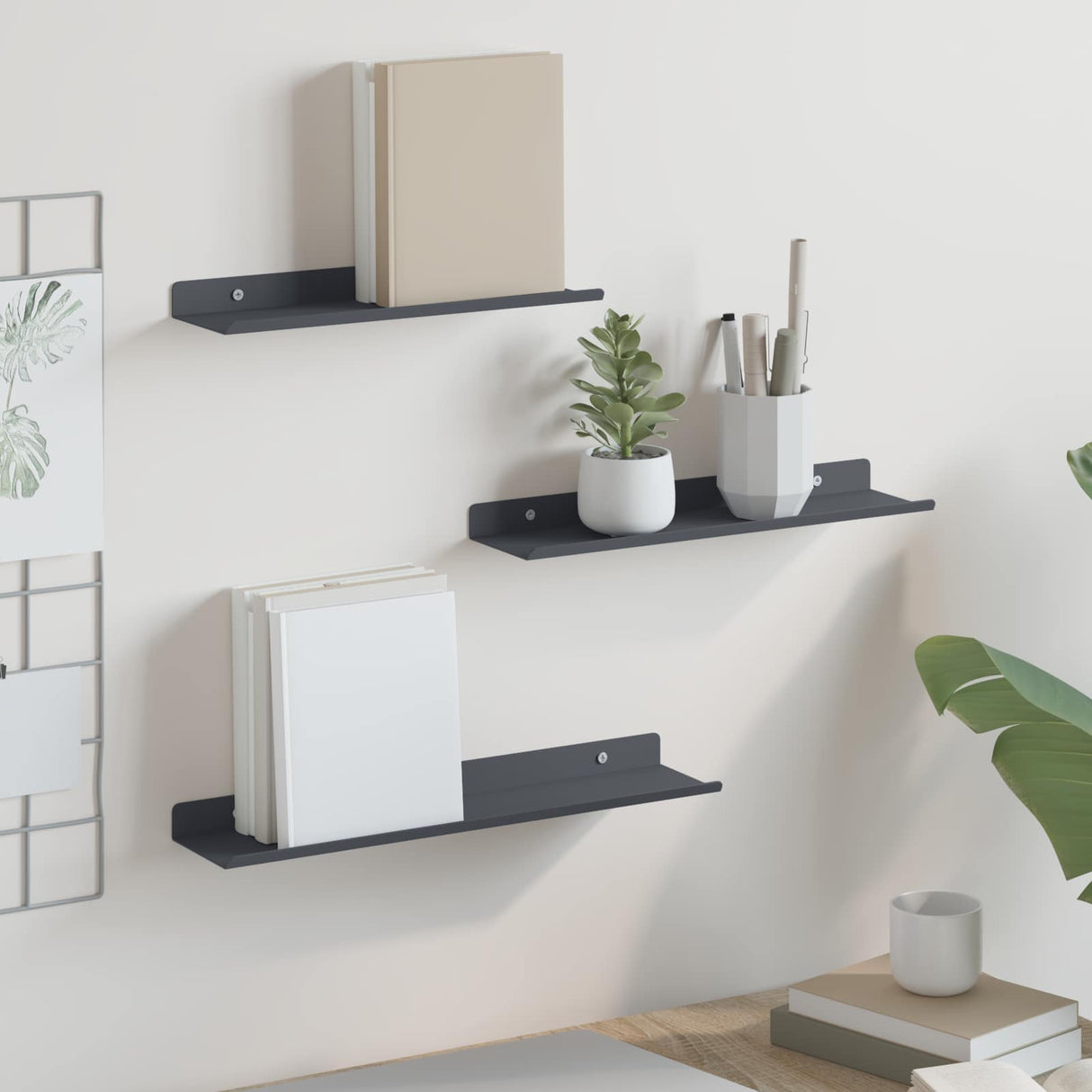 vidaXL Wandplank met plank Wandgemonteerd 3 pcs Zwart 80 x 9 x 2.5 cm
