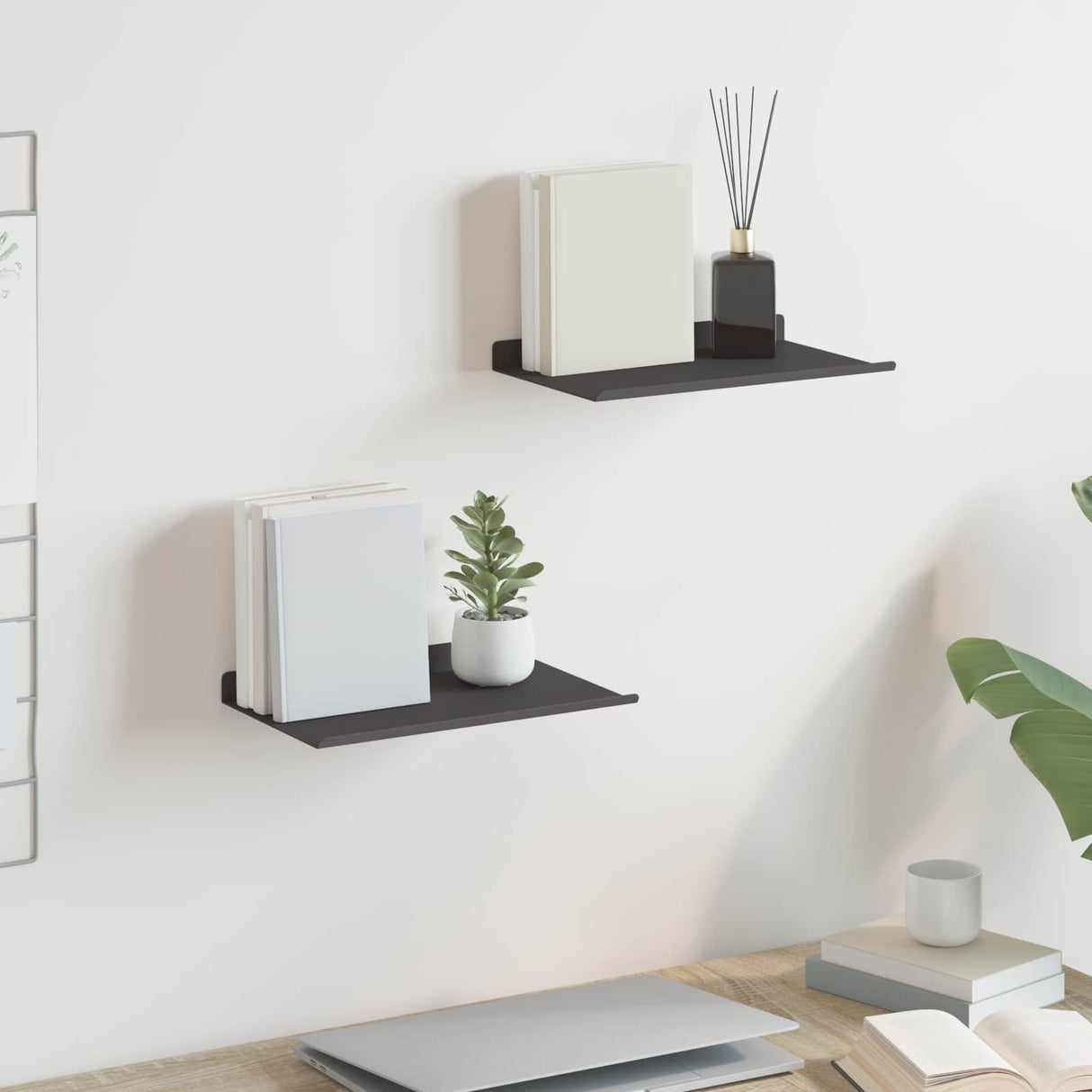vidaXL Wandplank met plank Wandgemonteerd 3 pcs Zwart 80 x 9 x 2.5 cm