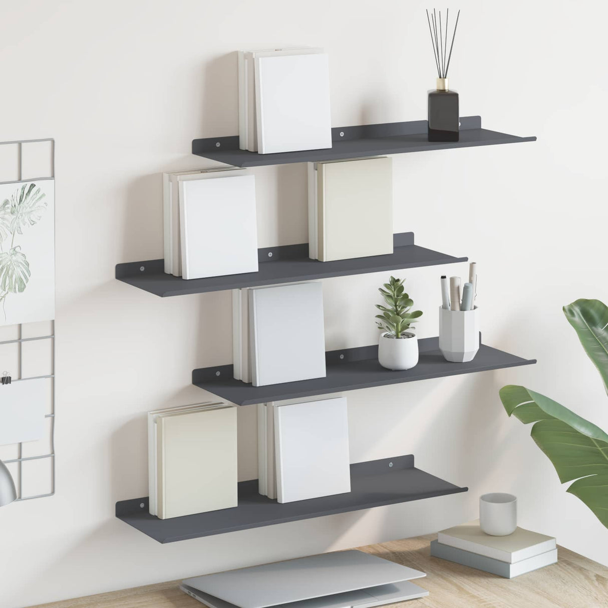 vidaXL Wandplank met plank Wandgemonteerd 3 pcs Zwart 80 x 9 x 2.5 cm