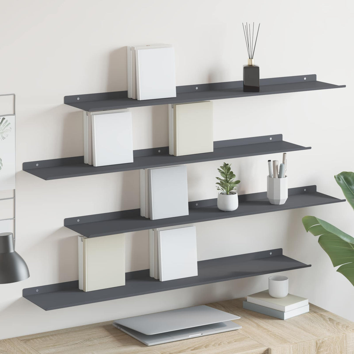 vidaXL Wandplank met plank Wandgemonteerd 3 pcs Zwart 80 x 9 x 2.5 cm