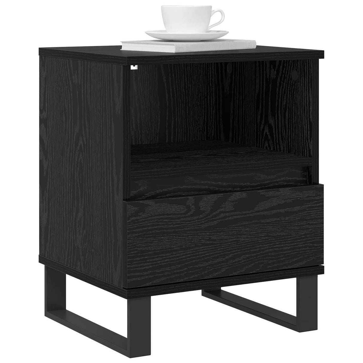 vidaXL Bedside Cabinet with Drawer Black Oak 40x35x50 cm Engineered Wood