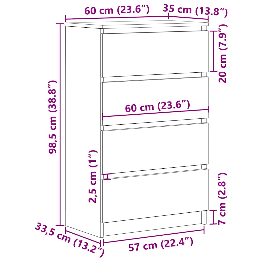 vidaXL Dressoir 60x35x98,5 cm bewerkt hout wit