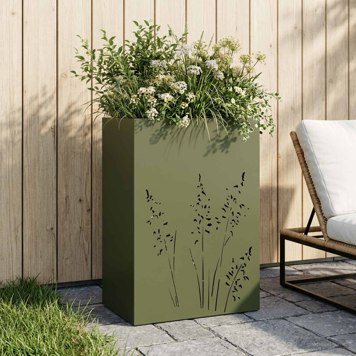 vidaXL Planter Olive Green 50 x 50 x 75 cm Cold-rolled steel