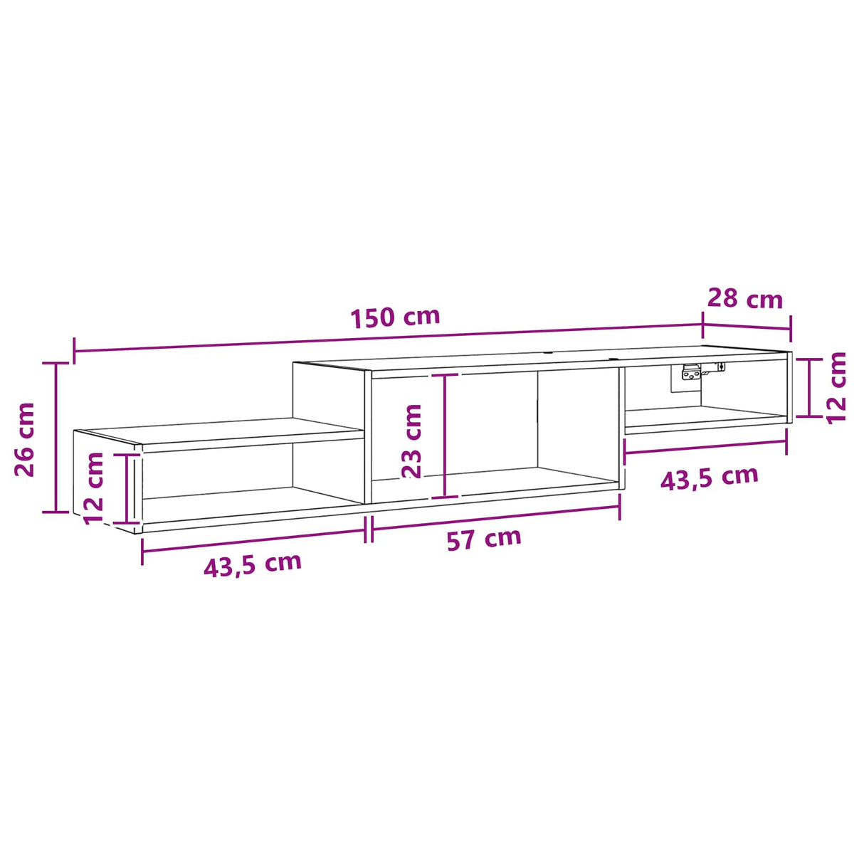 vidaXL Wand gemonteerd TV Kast Muurmontage Wit 150 x 28 x 26 cm