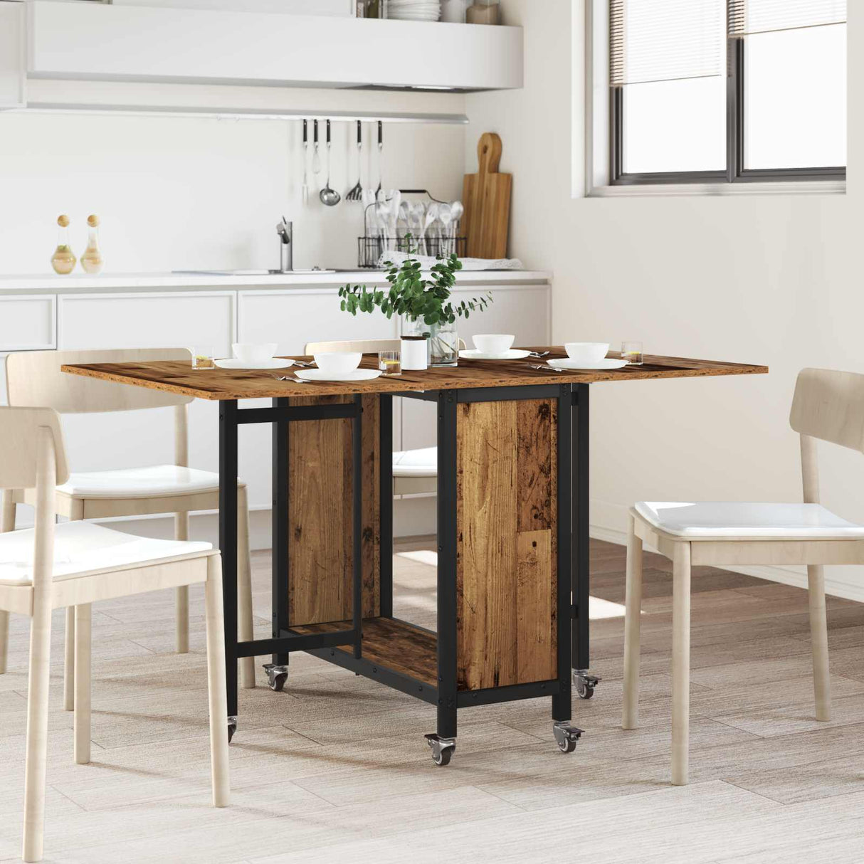 vidaXL Vouwbare eettafel met wieltjes 130 x 80 x 76,5 cm Bewerkt hout