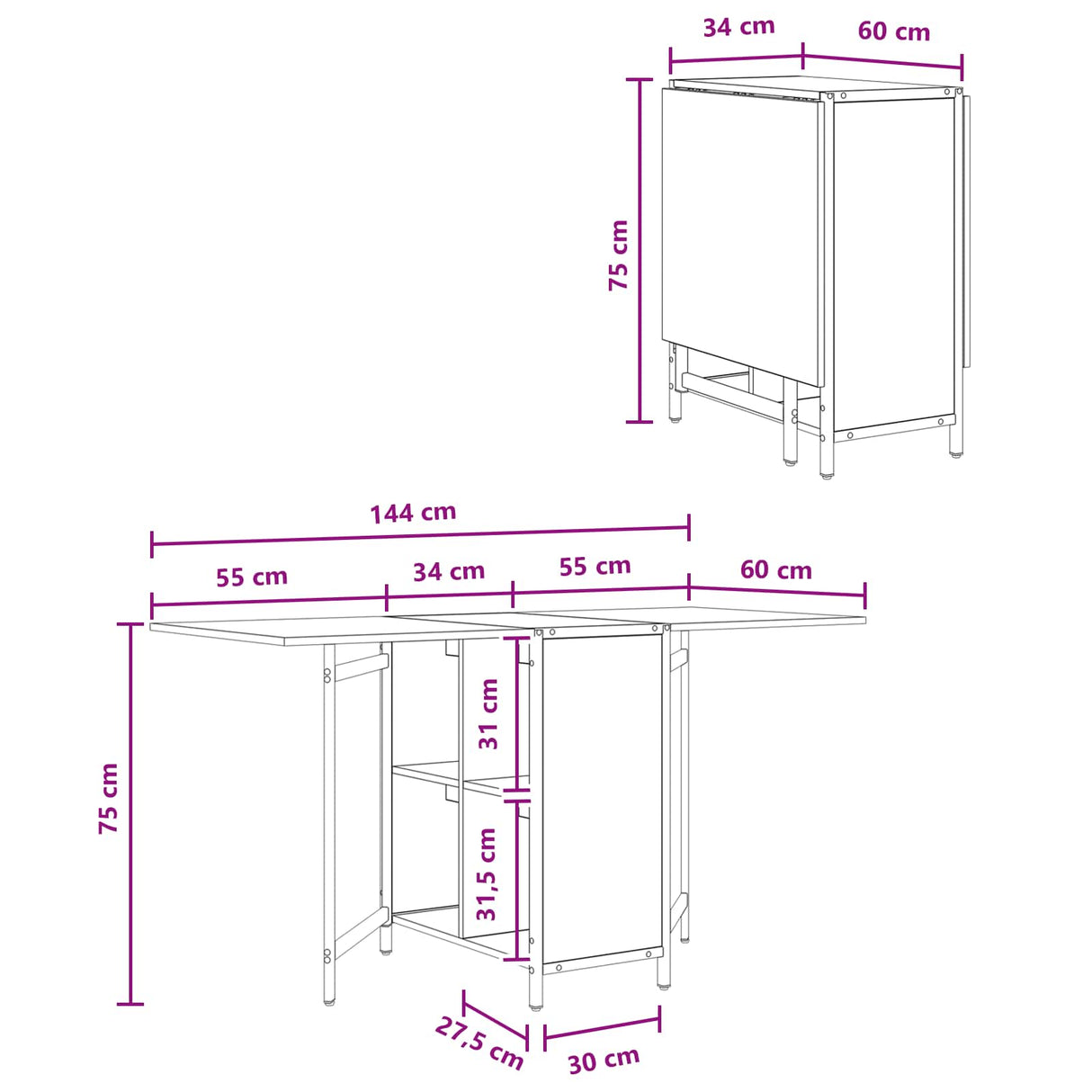 vidaXL Eettafel 144 x 60 x 75 cm Bewerkt hout Zwart eiken Rechthoekig