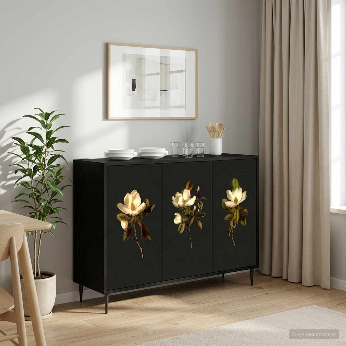 vidaXL Dressoir RHENEN Zwart eiken 102 x 33 x 76 cm Bewerkt hout