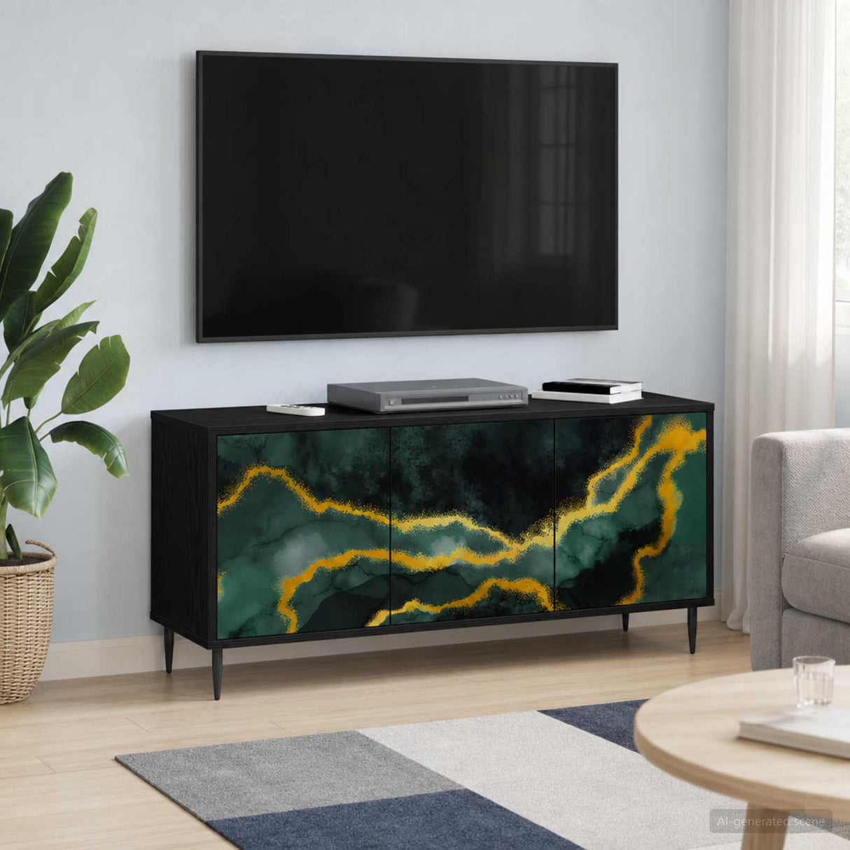 vidaXL Tv-meubel RHENEN 102 x 33 x 51 cm Zwart eiken Bewerkt hout