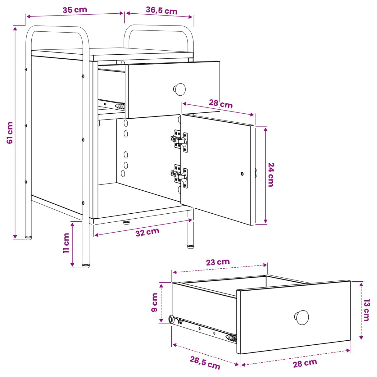 vidaXL Nightstand Smoked Oak 35x36.5x61 cm Engineered Wood