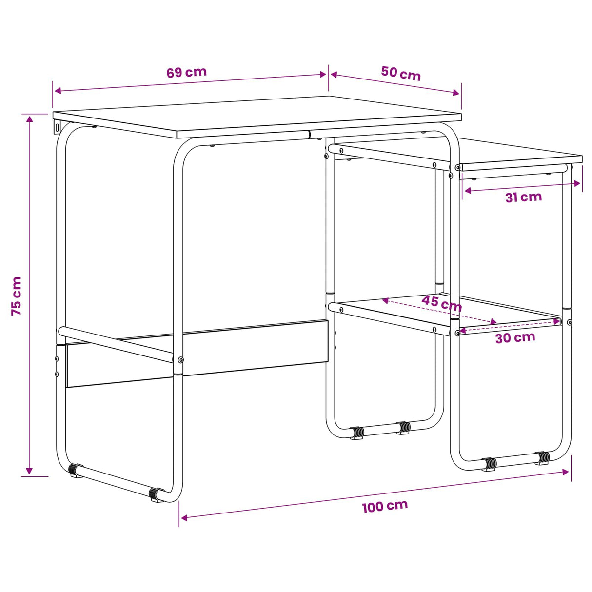 vidaXL Desk with storage Black oak 100 x 50 x 75 cm
