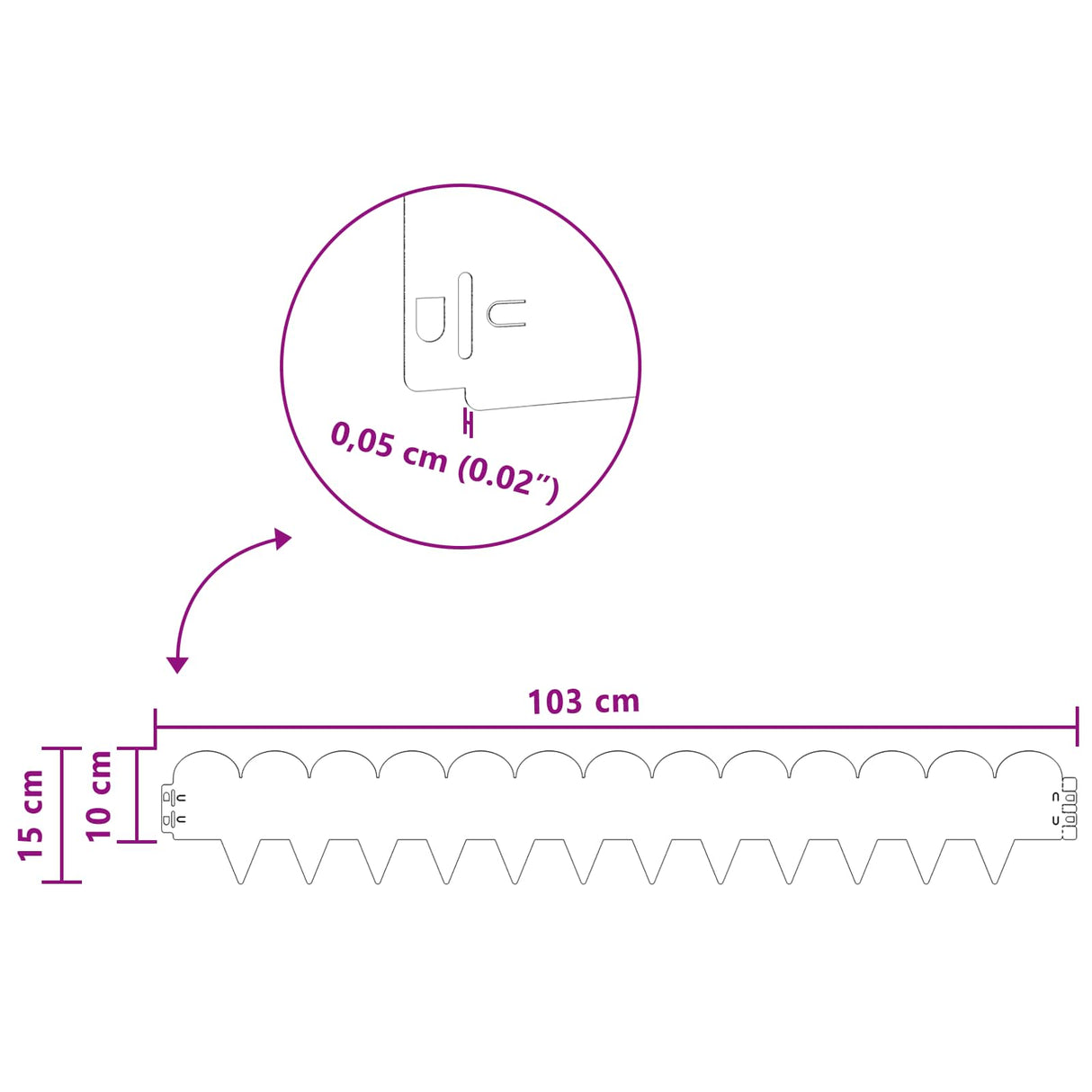 vidaXL Gazonrand 10 pcs 103 x 15 cm Staal Zwart