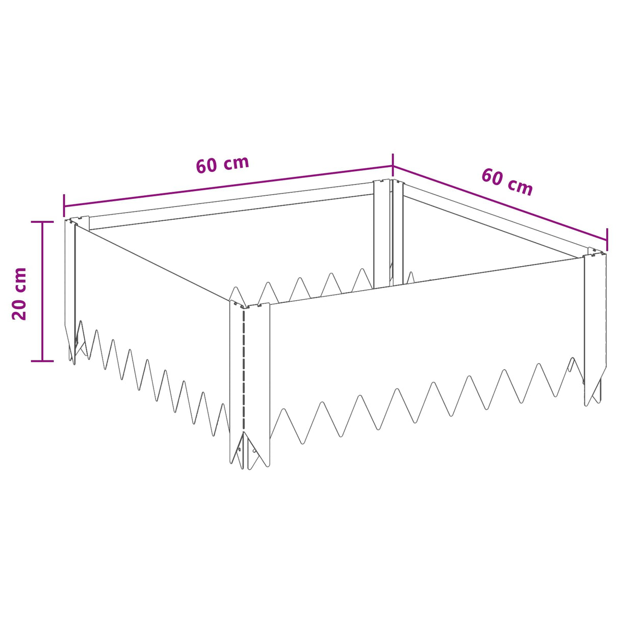 vidaXL Gazonrand 60 x 60 x 20 cm Staal Zilverkleurig